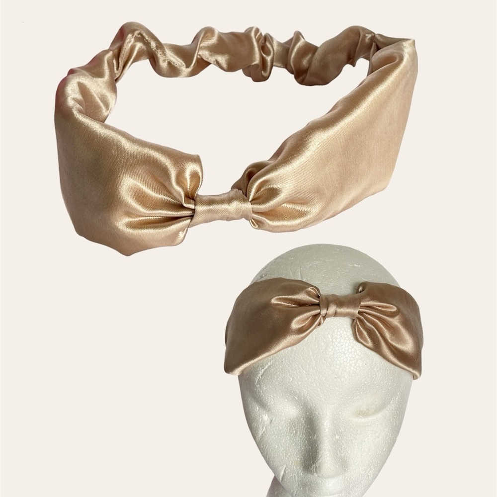 Tan Satin Headband wrap scrunched For Women Pleated design